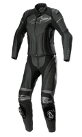 Alpinestars Damen Stella GP Plus 2-Teilige Lederkombi, Schwarz Metallic-Grau, mit grauen Alpinestars-Logos auf Brust und Knien, Akkordeon-Leder-Stretch-Einsätzen und Knieschleifern, professionelle Rennausrüstung für eine frauenspezifische Passform
