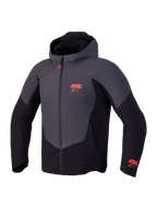 Alpinestars Aeroshell Wp Jacke, CE-zertifizierte Motorrad-Softshell-Kapuzenjacke, Schwarz und Dunkelgrau mit roten Logo-Akzenten, wasserdichtes Design mit Kapuze