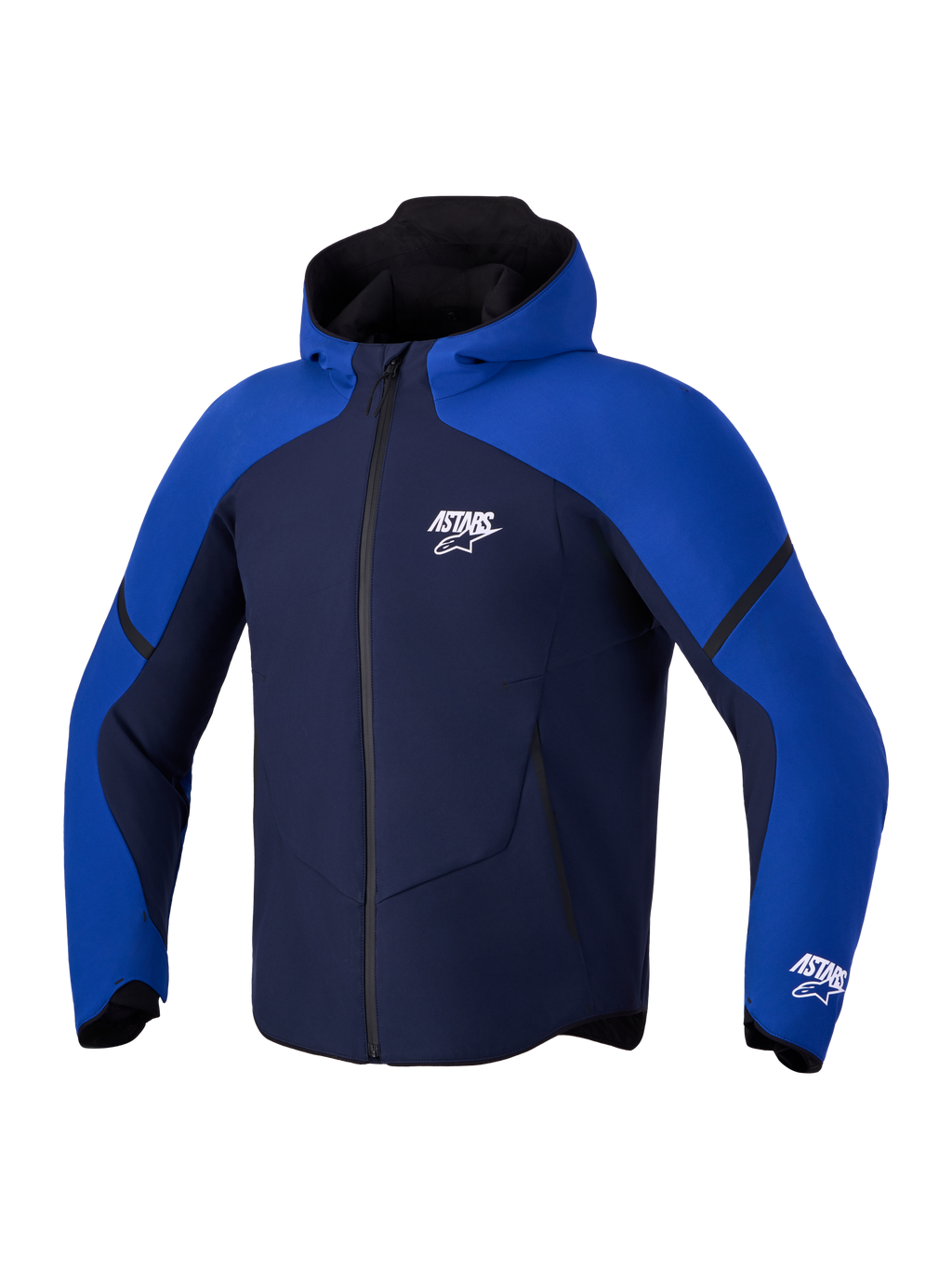 Alpinestars Aeroshell Wp Jacke, CE-zertifizierte Motorradjacke als Softshell-Hoodie, Nachtblau und Hellblau, wasserdichte Membran mit Kapuze