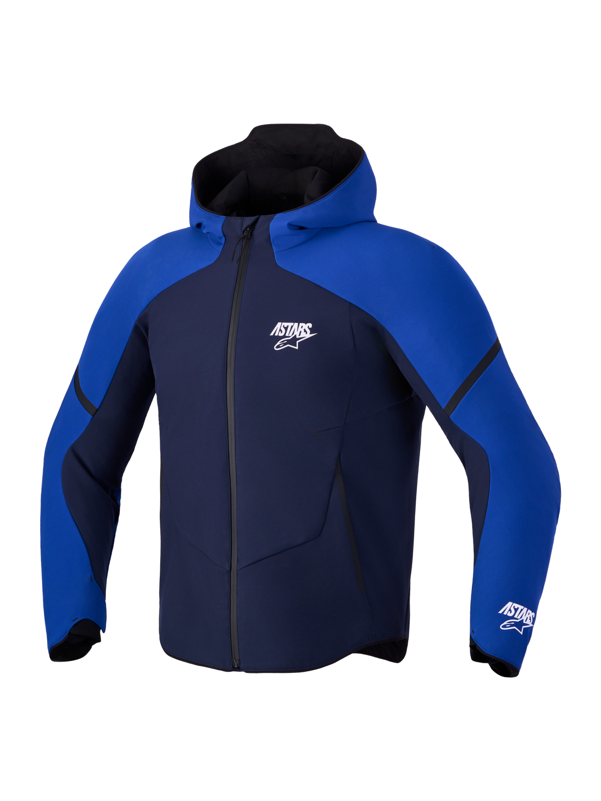 Alpinestars Aeroshell Wp Jacke, CE-zertifizierte Motorradjacke als Softshell-Hoodie, Nachtblau und Hellblau, wasserdichte Membran mit Kapuze