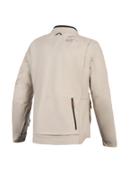 Alpinestars Borrego Drystar® Jacket, Motorcycle Jacket, Warm Gray, back view featuring a large rear zippered compartment, durable textile canvas construction with Alpinestars branding on the shoulder, adventure-ready design