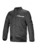 Alpinestars Hurricane Rain V2 Jacke, Motorrad-Regenjacke, Schwarz, mit weißem Alpinestars-Logo auf der Brust, hohem Kragen, Frontreißverschluss mit Sturmklappe, elastischen Bündchen und Saum, wasserdichtes laminiertes Textil
