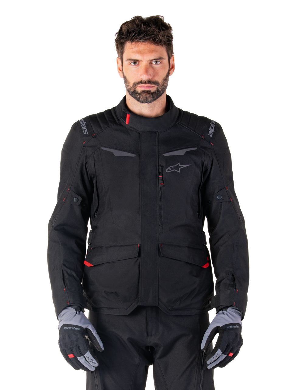 Alpinestars ST-1 Waterproof Jacket, Motorrad-Touringjacke, Schwarz mit Roten Akzenten, Wasserdicht, Hoher Kragen, Mehrere Taschen, Strapazierfähiges Material, Unisex
