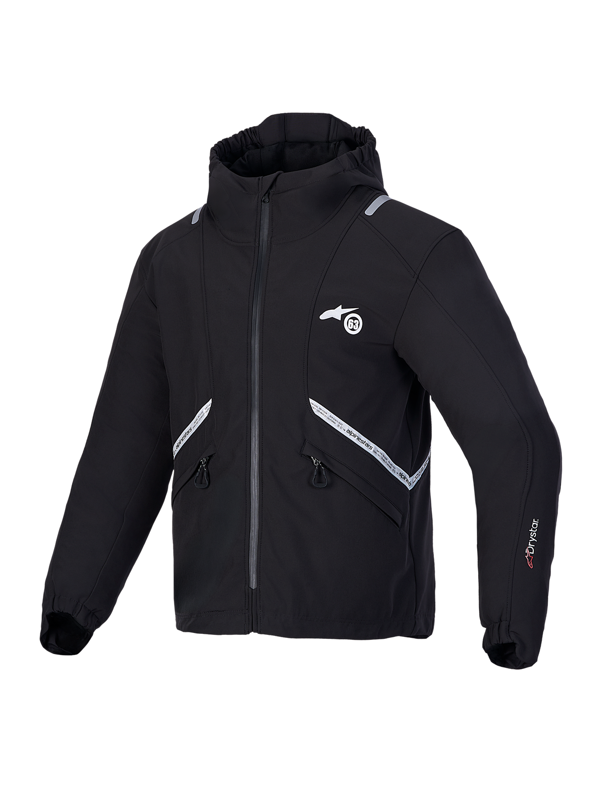 Alpinestars C 5 Drystar Jacke, wasserdichte Motorradjacke in Schwarz mit integrierter Kapuze und reflektierenden Details, CE-Klasse-A-zertifiziert