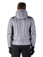 Alpinestars Mohobbs Wasserdichte Jacke, Rückansicht, Lunar Gray mit Lime Punch Akzenten, gesteppte wattierte Konstruktion mit vertikalem astars Schriftzug, Kapuzen-Bomberjacke für urbane Motorradfahrten