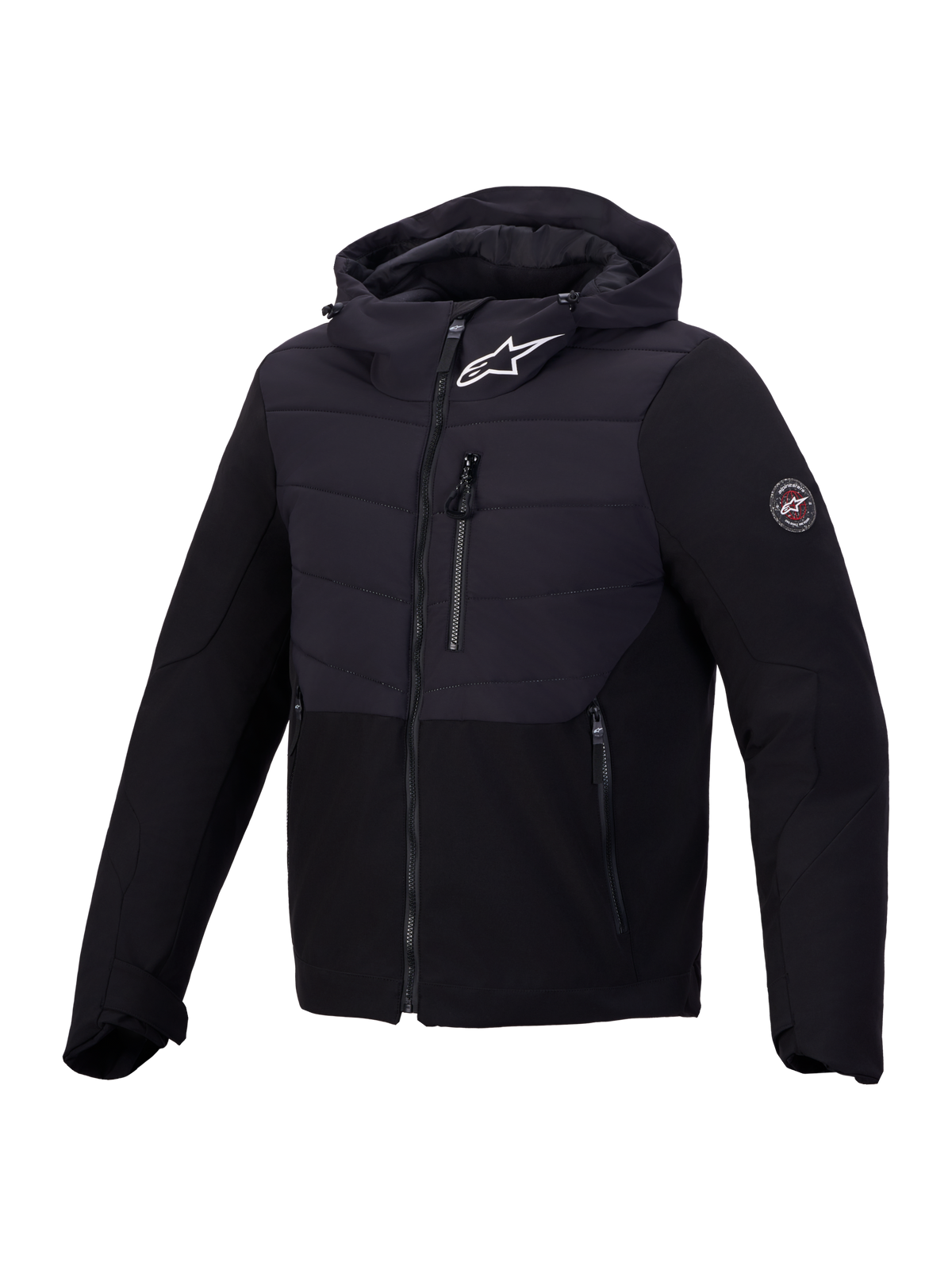 Alpinestars Therma Tech Wp Jacke, wasserdichte Motorradjacke mit integrierter Kapuze, Schwarz, Textilkonstruktion mit wattiertem Design und CE-zertifiziertem Schutz
