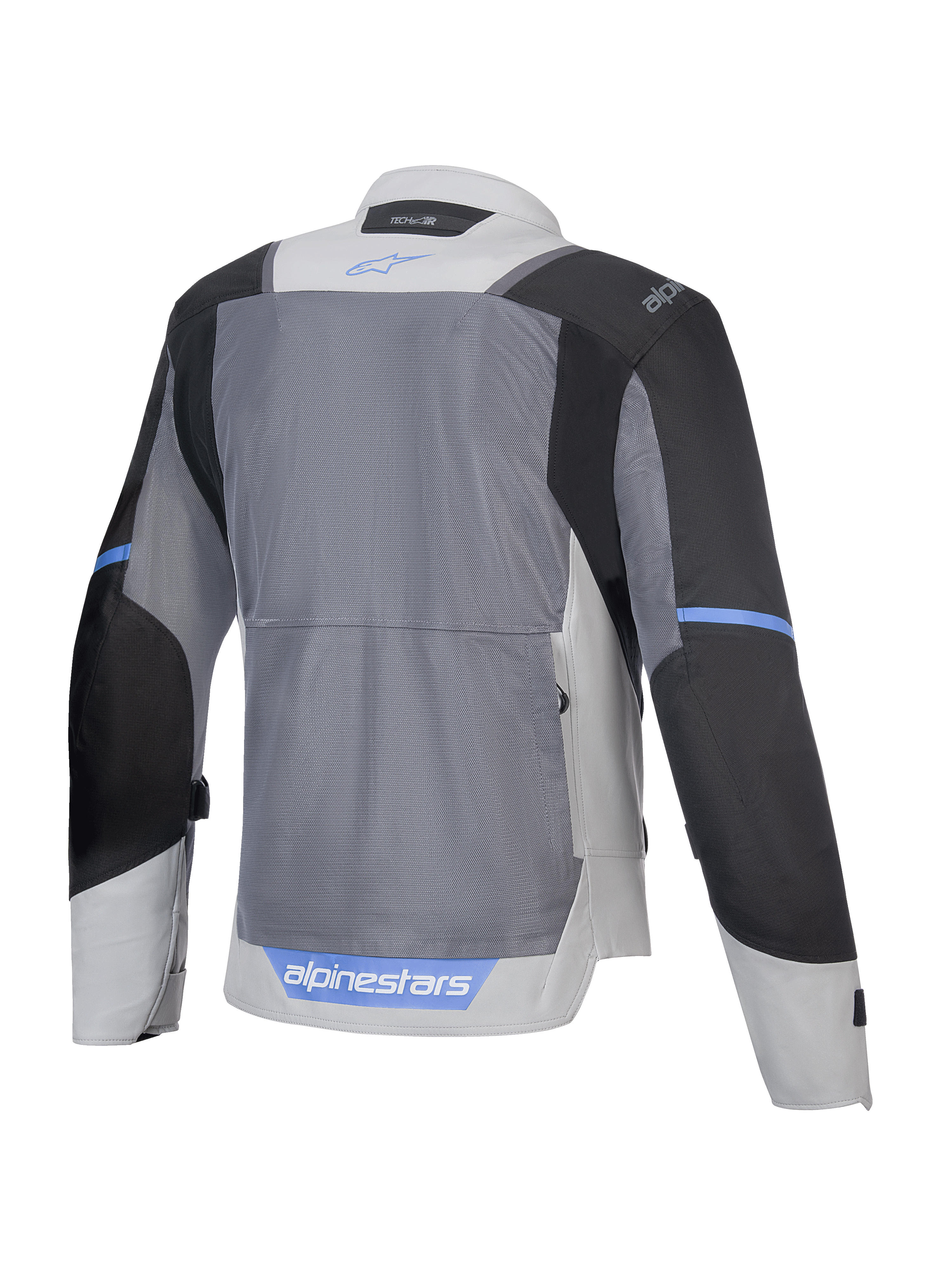 Alpinestars ST-2 Air Jacket, motorcycle touring jacket, back view showing breathable mesh panels, Ice Gray, Dark Gray, and Black, CE Level AA certified, Tech-Air ready