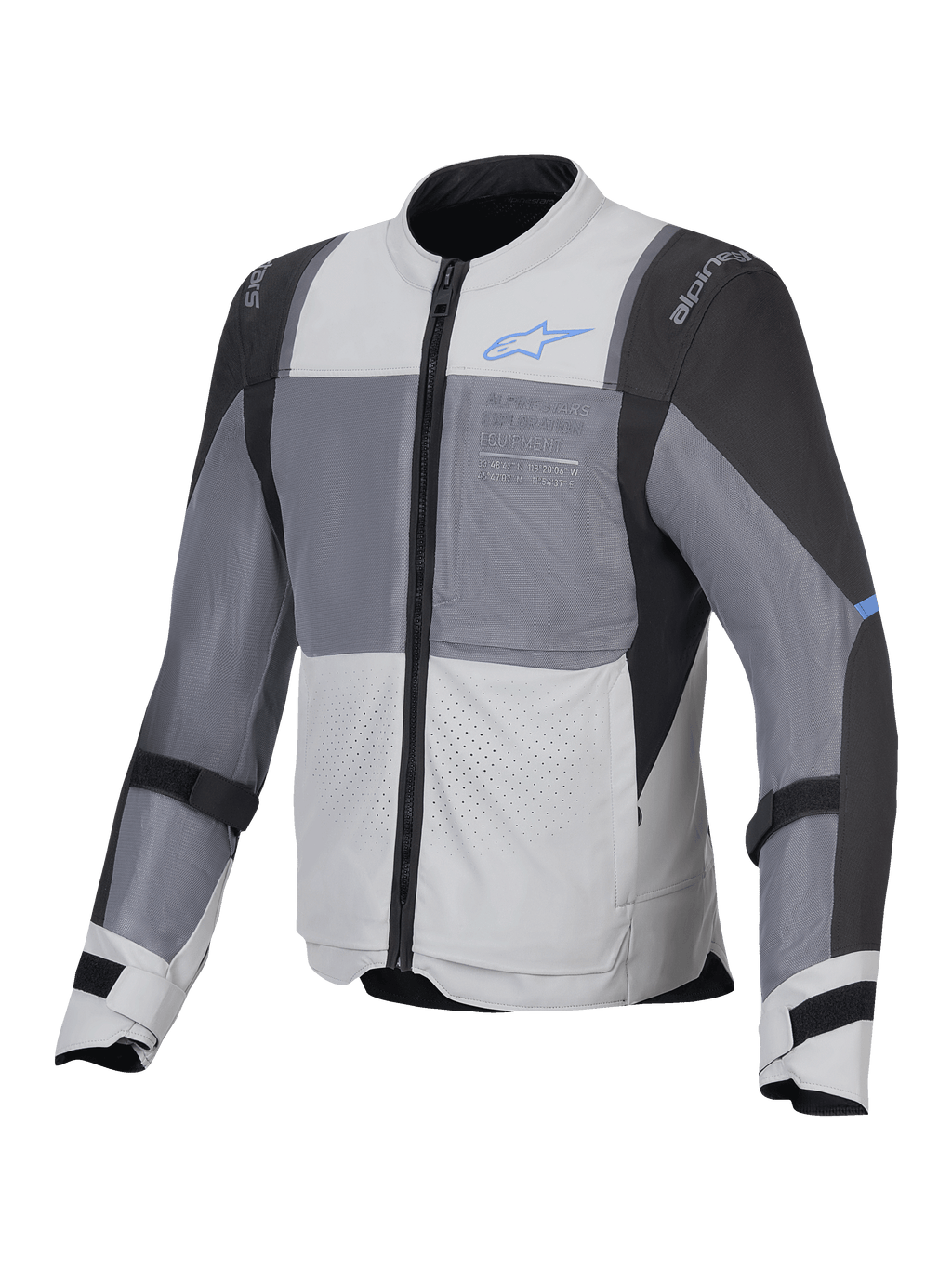 Alpinestars ST-2 Air Jacket, men's motorcycle touring jacket, Ice Gray, Dark Gray, and Black, CE Level AA certified with mesh ventilation panels and Nucleon Flex Plus protectors