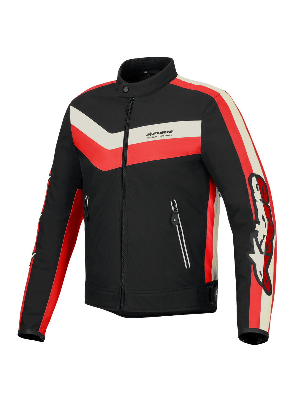 Alpinestars T-Dyno Water Resistant Jacket, men's textile motorcycle road jacket, Black, Bright Red, and Ecru, CE certified with vintage-inspired biker fit