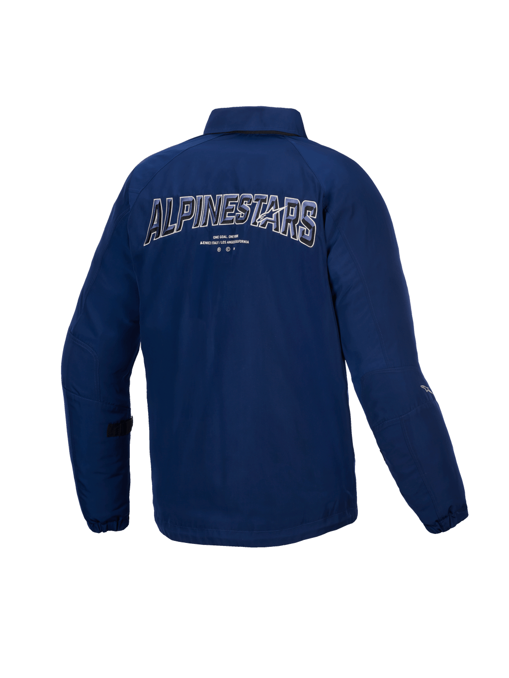 Alpinestars Revved Wasserabweisend Jacke, Herren-Motorradjacke, Blau, Rückansicht mit dynamischer 3D-Stickerei, CE-zertifizierte wasserabweisende Satinkonstruktion