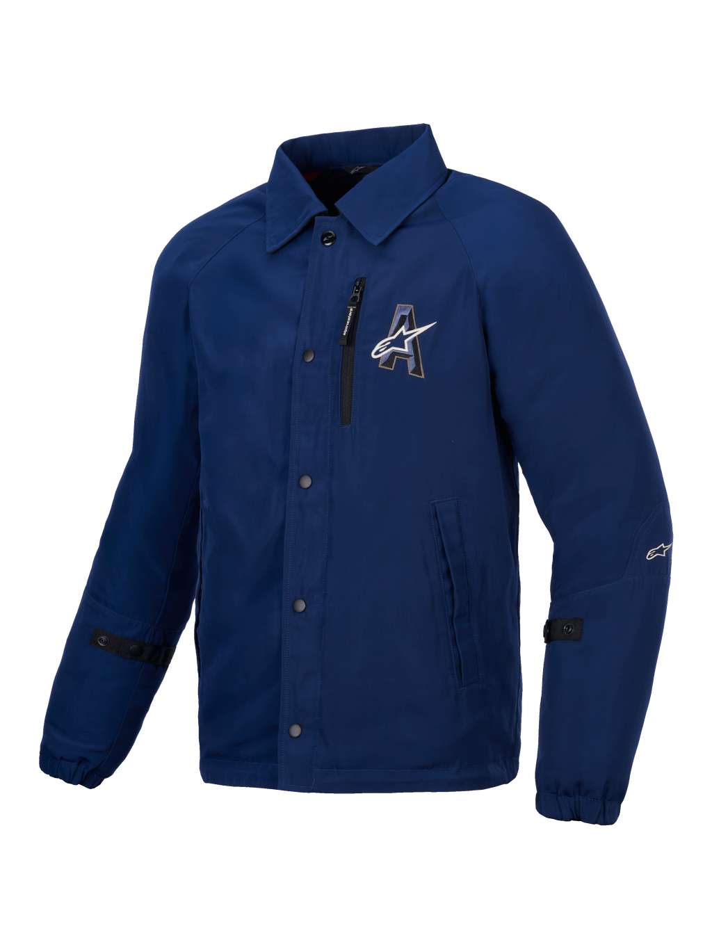 Alpinestars Revved Wasserabweisend Jacke, blaue urbane Motorradjacke im Coach-Jacken-Stil, wasserabweisende Satin-Konstruktion und CE-Level-A-Zertifizierung