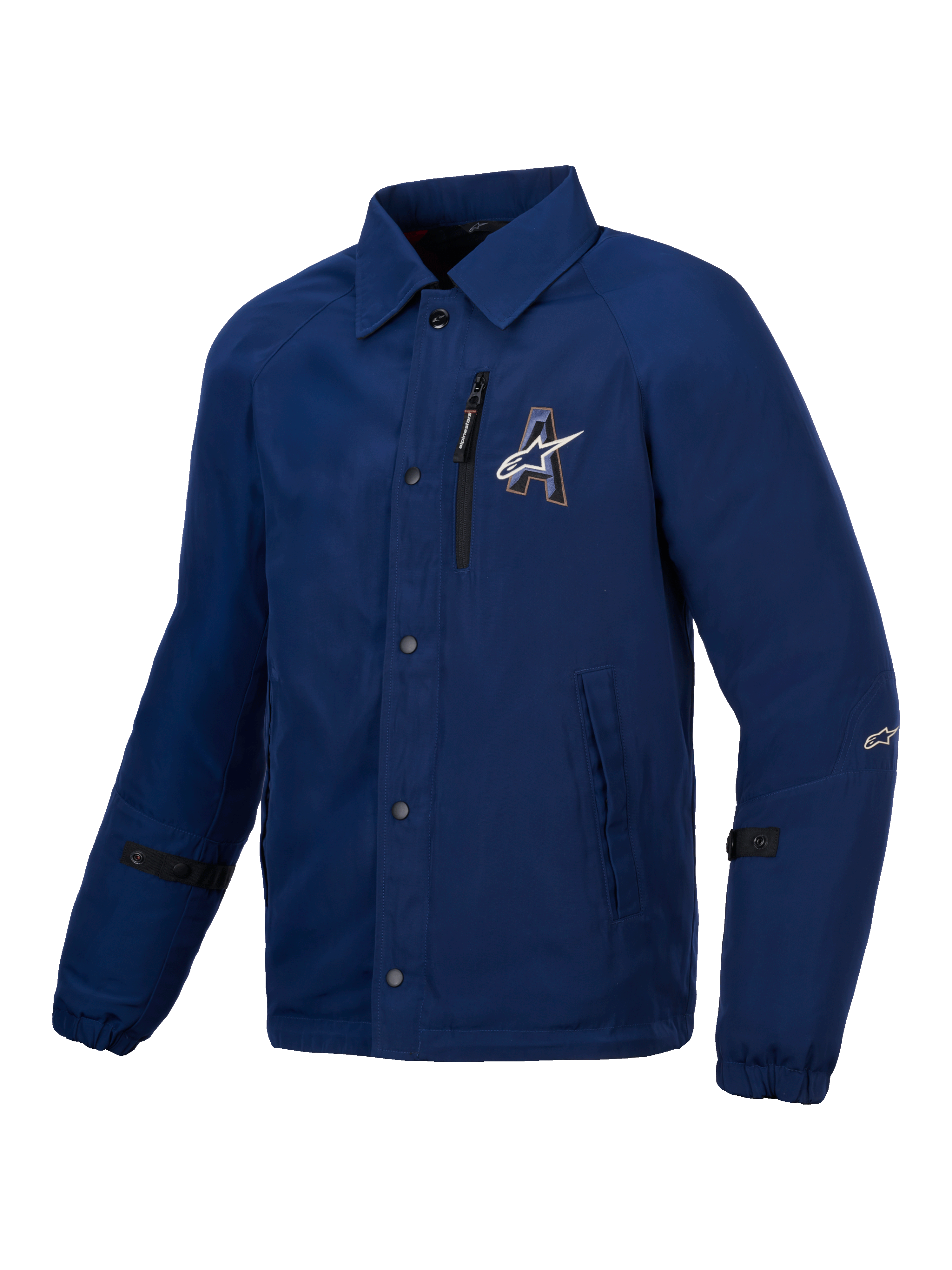 Alpinestars Revved Wasserabweisend Jacke, blaue urbane Motorradjacke im Coach-Jacken-Stil, wasserabweisende Satin-Konstruktion und CE-Level-A-Zertifizierung
