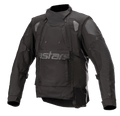 Alpinestars Halo Drystar® Jacke, schwarze Adventure-Motorradjacke, High-Tech-Kragen, zwei Brustreißverschlüsse, große Frontklappe mit dezentem Astars-Branding, verstärkte Schultern und Ellbogen, wasserdichte Ganzjahres-Tourenbekleidung