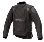 Alpinestars Halo Drystar® Jacke, schwarze Adventure-Motorradjacke, High-Tech-Kragen, zwei Brustreißverschlüsse, große Frontklappe mit dezentem Astars-Branding, verstärkte Schultern und Ellbogen, wasserdichte Ganzjahres-Tourenbekleidung