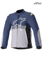 Alpinestars SMX Wasserdichte Jacke, Herren-Motorradjacke für Rennsport und Sport in Nachtmarine und Dunkelgrau, Vorderansicht mit wasserdichter Konstruktion und Schulterprotektoren