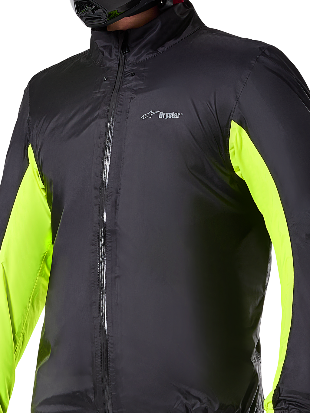Alpinestars Bogotá Pro Drystar® Jacket waterproof liner, technical motorcycle layer, Black with neon yellow panels on arms, front zipper closure and Drystar logo on chest, designed for all-weather riding protection