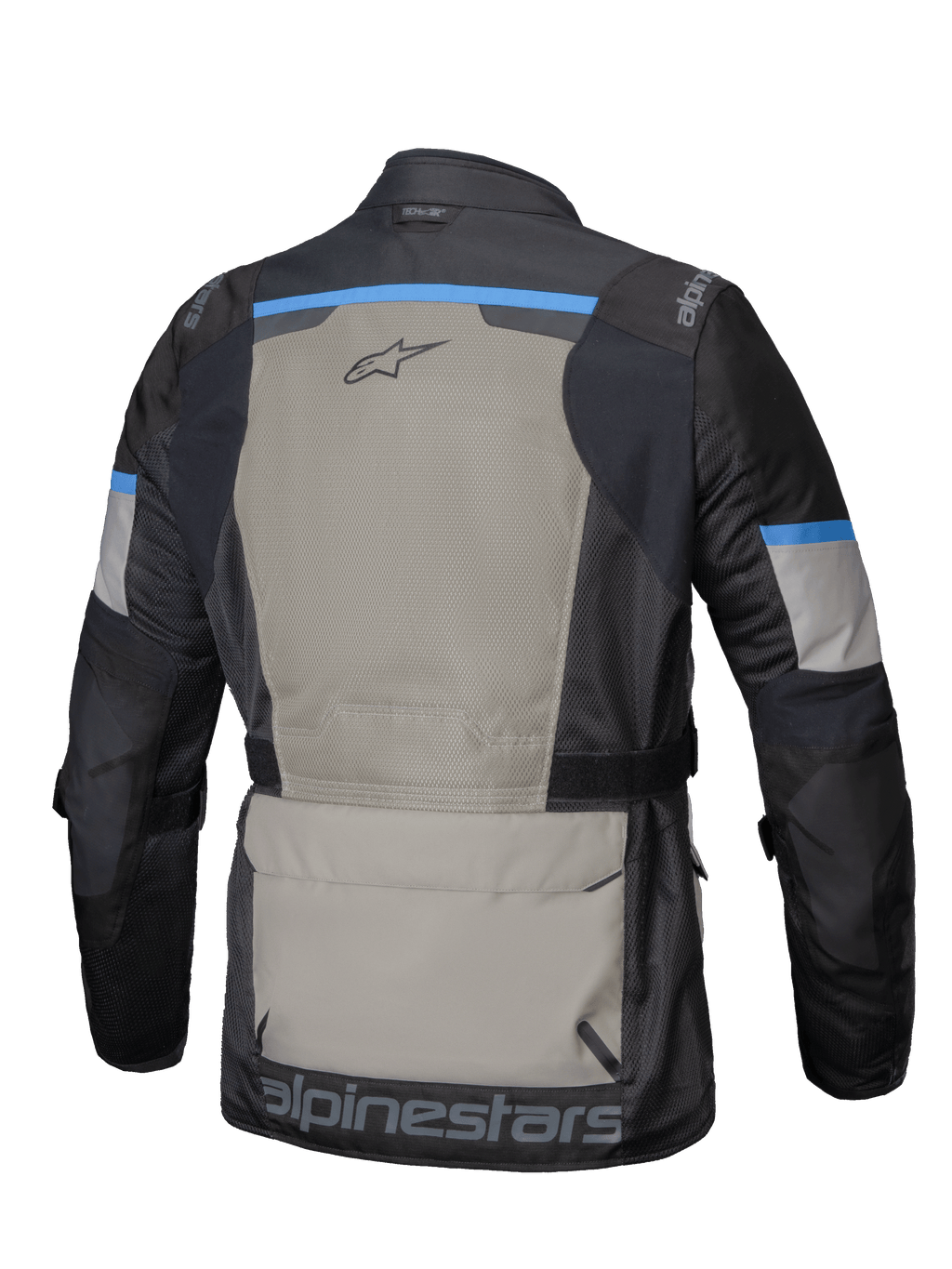 Alpinestars Andes Air Drystar Jacke, Herren-Adventure-Touring-Motorradjacke, Rückansicht mit umfangreicher 2D-Mesh-Belüftung und großer Rückentasche, Schwarz, Lorbeergrau und Hellblau, CE-zertifiziert