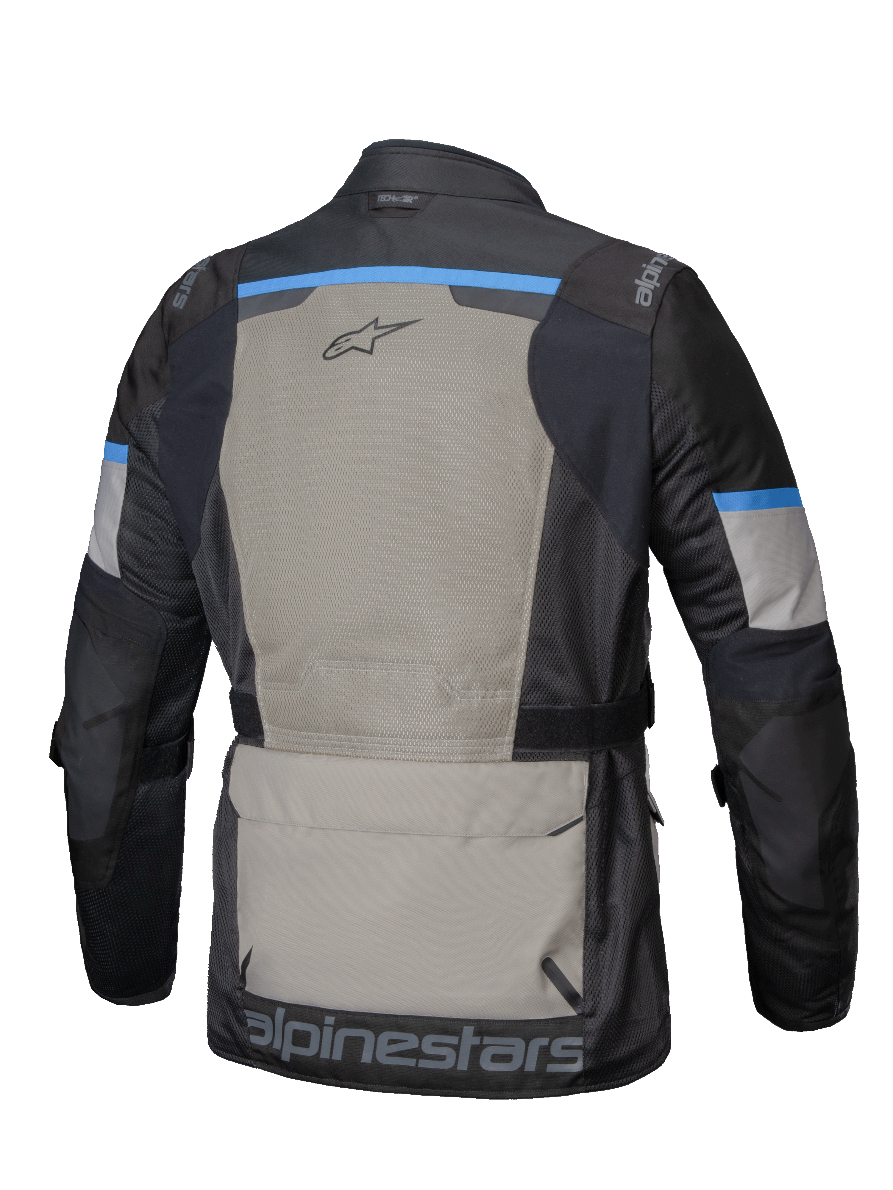 Alpinestars Andes Air Drystar Jacke, Herren-Adventure-Touring-Motorradjacke, Rückansicht mit umfangreicher 2D-Mesh-Belüftung und großer Rückentasche, Schwarz, Lorbeergrau und Hellblau, CE-zertifiziert