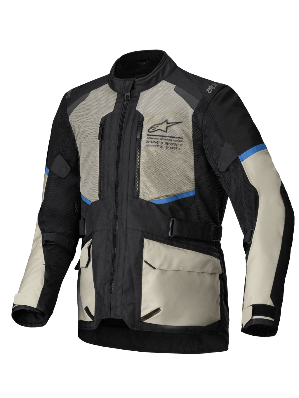 Alpinestars Andes Air Drystar® Jacke, Herren-Motorradjacke, Schwarz, Lorbeergrün und Hellblau, wasserdicht mit herausnehmbarer Membran und CE-zertifiziertem Schutz für Touren