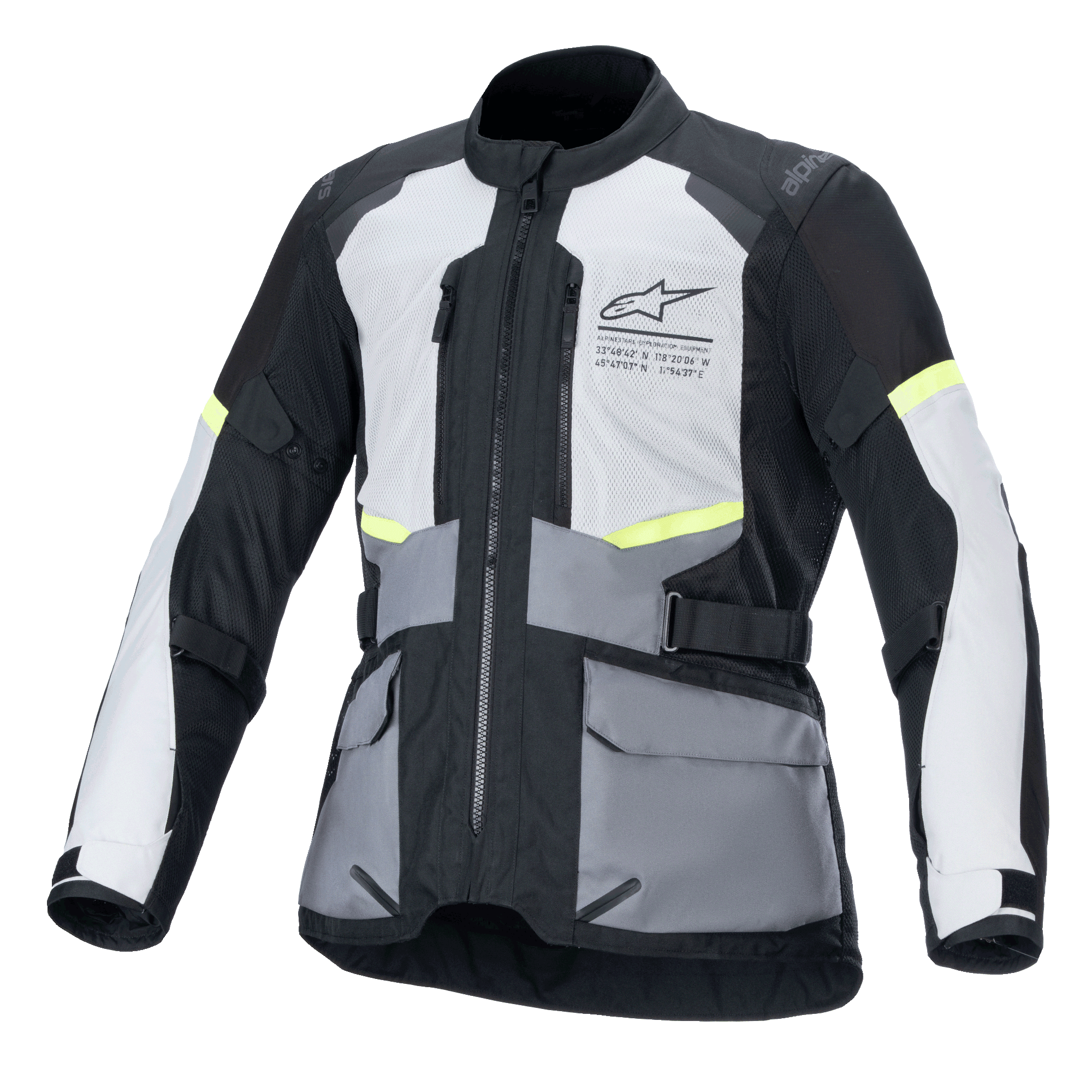Alpinestars Andes Air Drystar® Jacke, Motorrad-Touring-Jacke in Eisgrau, Dunkelgrau und Schwarz, mit 2D-Mesh-Belüftung, CE-zertifiziert und Tech-Air®-kompatibel