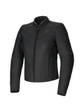 Alpinestars Isla WR Women's Jacket, Black, slim-fit textile motorcycle jacket, matte finish with quilted accents on shoulders and forearms, front zipper closure, two zippered pockets, high biker collar, contemporary urban riding gear