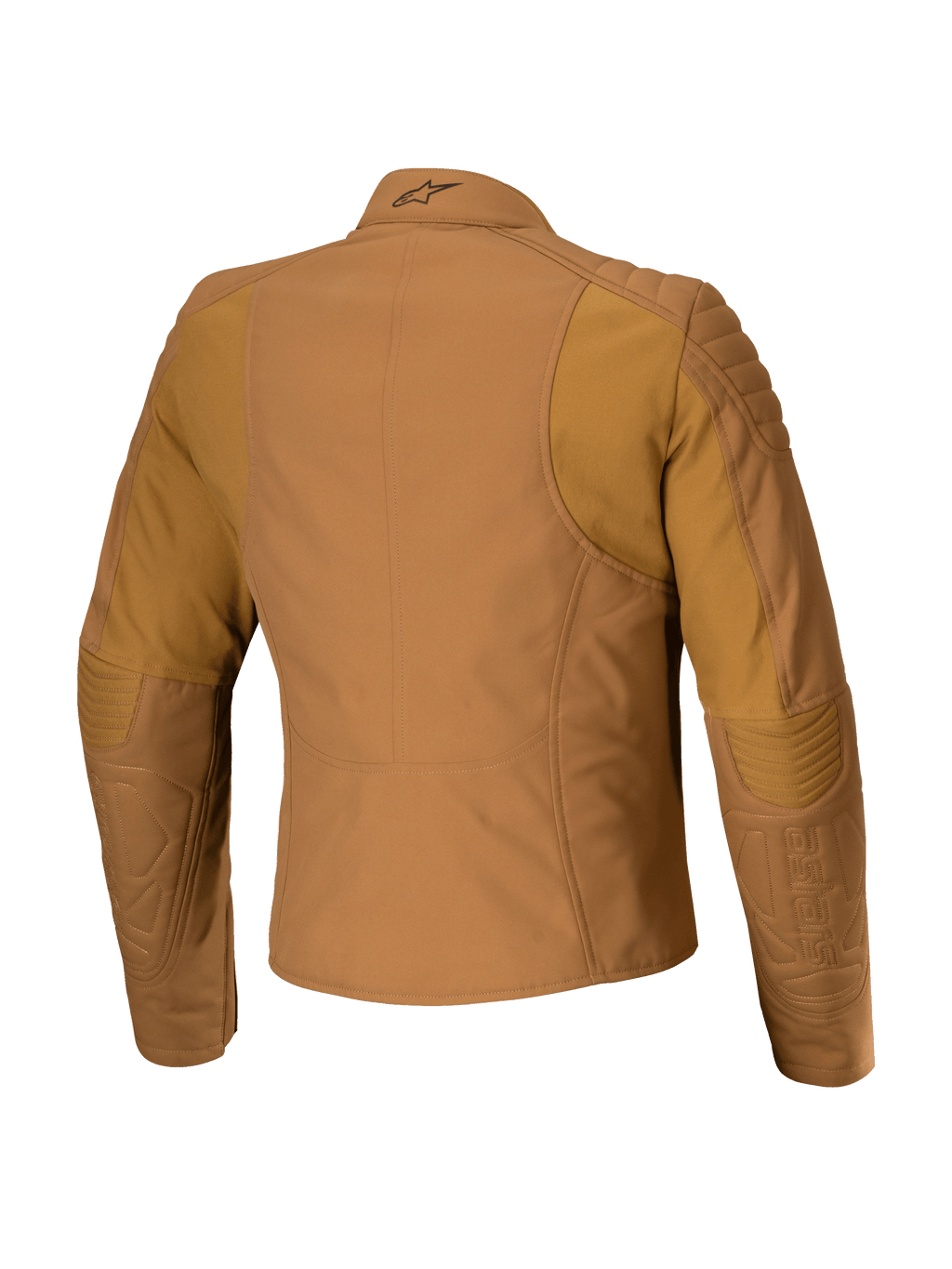 Alpinestars Isla WR Damenjacke, Urbane Motorradjacke, Utility Brown Light Gold, Rückansicht mit gesteppter Schulter- und Ellbogenverstärkung, taillierte feminine Passform mit ergonomischen Stretch-Einsätzen, mattes wasserabweisendes Textil