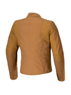 Alpinestars Isla WR Damenjacke, Urbane Motorradjacke, Utility Brown Light Gold, Rückansicht mit gesteppter Schulter- und Ellbogenverstärkung, taillierte feminine Passform mit ergonomischen Stretch-Einsätzen, mattes wasserabweisendes Textil