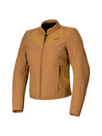 Alpinestars Isla WR Damenjacke, Utility Brown Light Gold, Braune Damen-Motorradjacke, Schmale taillierte Passform, Hoher Biker-Kragen, Gesteppte Schulterdetails, Frontreißverschluss mit Seitentaschen, Technische Urban-Riding-Ausrüstung