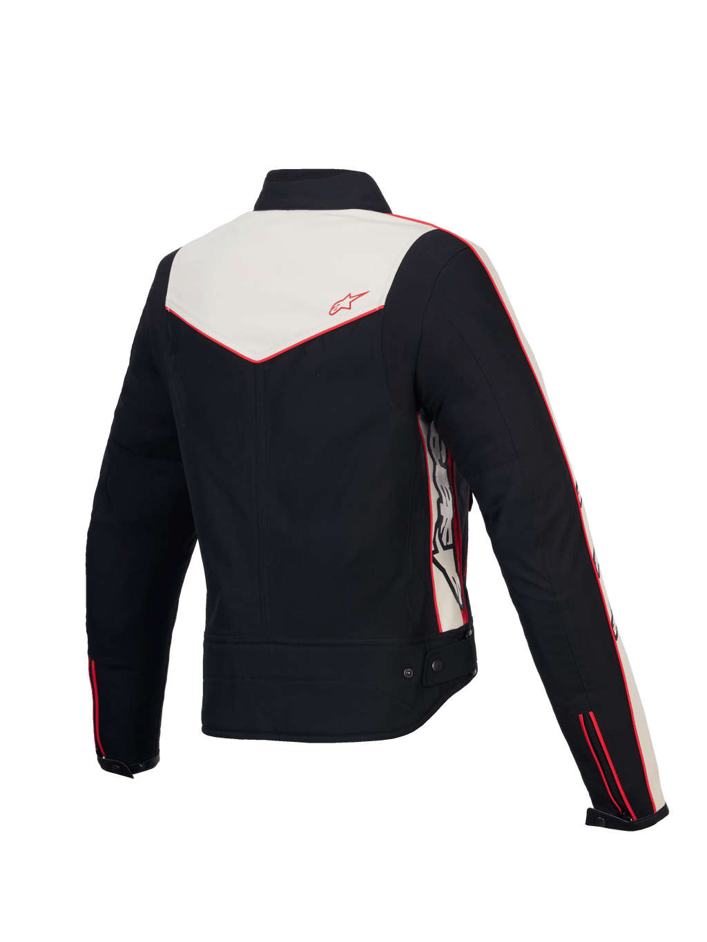 Alpinestars Stella T-Dyno Wasserabweisende Jacke, Damen-Motorradjacke aus Textil, Rückansicht mit vintage-inspirierter Biker-Passform, Schwarz, Ecru und Leuchtend Rot, CE-zertifizierter Schutz