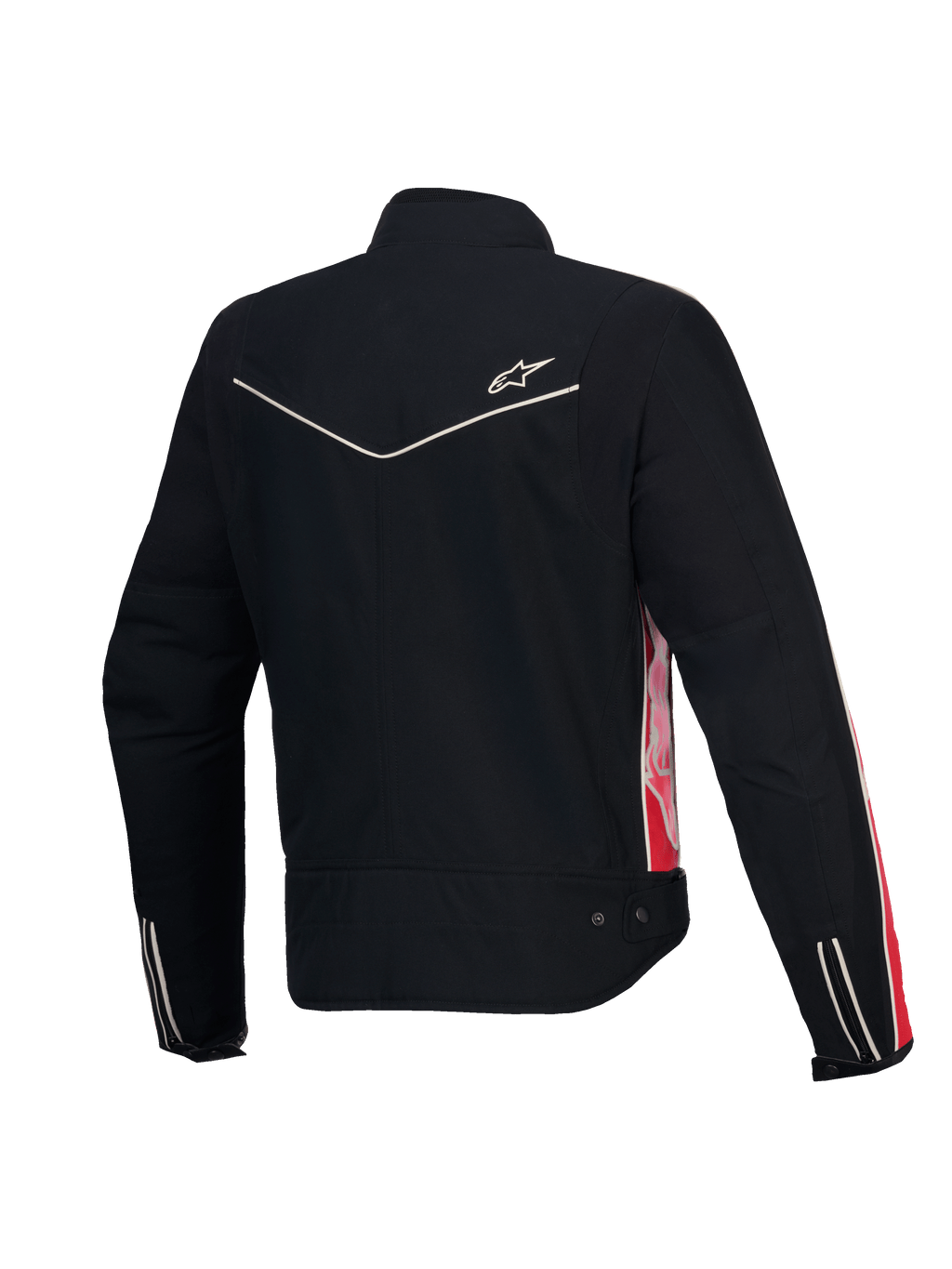 Alpinestars Stella T-Dyno Wasserabweisende Jacke, Damen-Motorradjacke, Rückansicht in Schwarz mit hellroten und fuchsienfarbenen Akzenten, CE-zertifiziert, Vintage-Biker-Passform