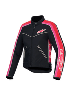 Alpinestars Stella T-Dyno Wasserabweisende Jacke, Damen-Motorradjacke, Schwarz, Hellrot und Fuchsia, CE-zertifiziert, mit Vintage-Biker-Passform