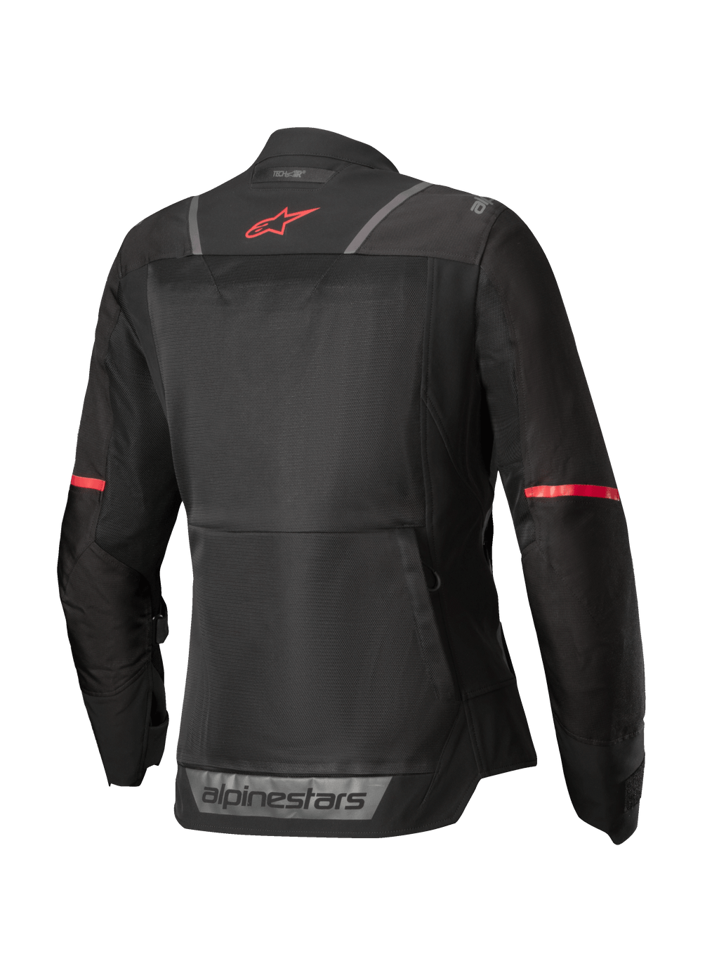 Alpinestars Stella ST-2 Air Jacke, Damen-Motorradtouringjacke, Rückansicht in Schwarz mit roten Akzenten und reflektierenden Details, CE-zertifizierte Mesh-Textilkonstruktion
