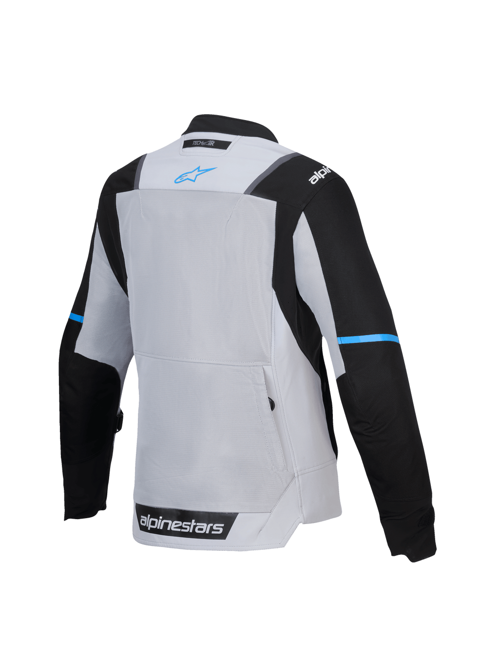 Alpinestars Stella ST-2 Air Jacke, Damen-Motorradtouringjacke, Rückansicht mit Mesh-Belüftungsbereich und Rückentasche, Eisgrau und Schwarz mit blauem Branding, CE-zertifiziertes Level AA, Tech-Air-ready
