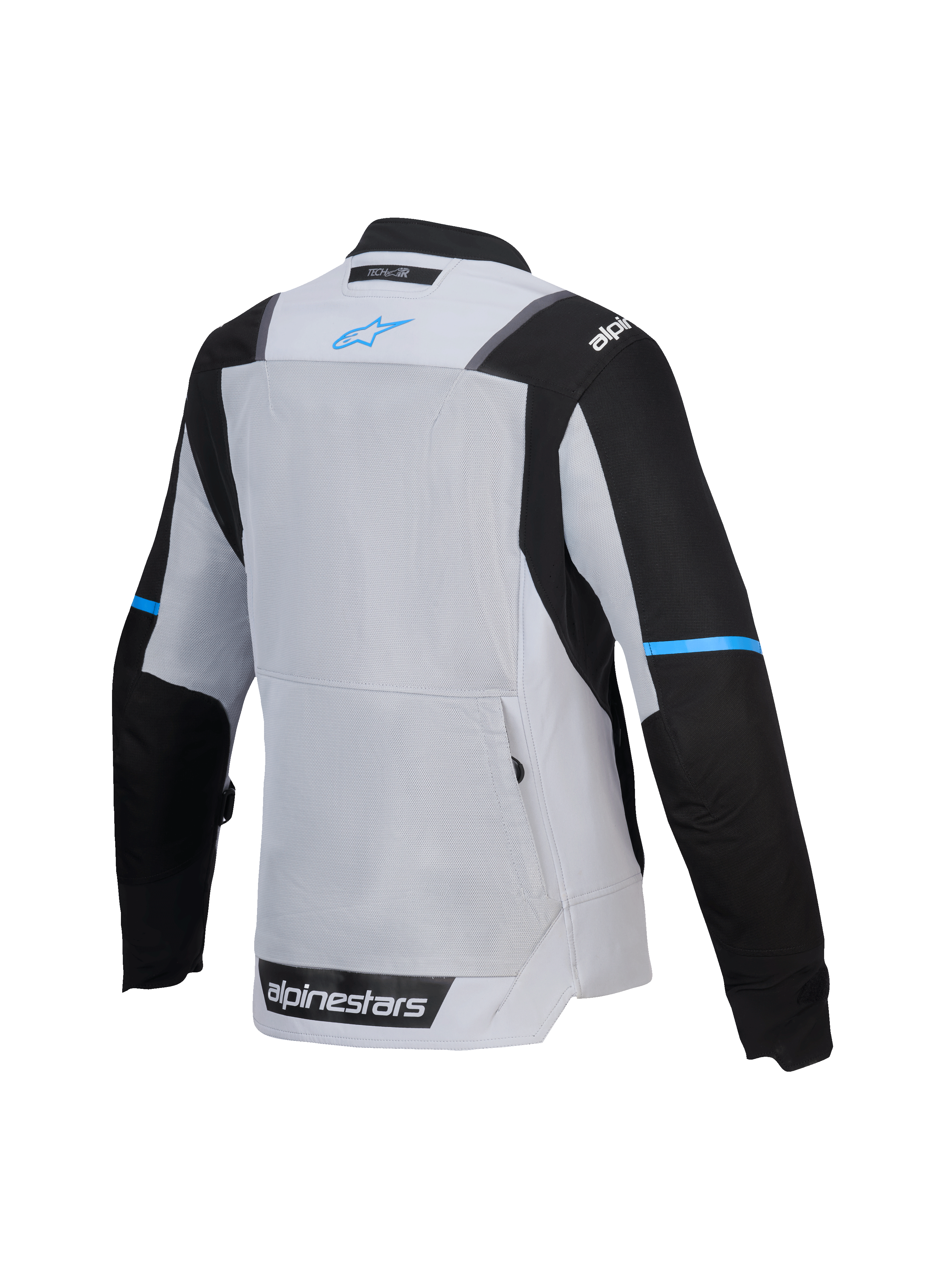 Alpinestars Stella ST-2 Air Jacke, Damen-Motorradtouringjacke, Rückansicht mit Mesh-Belüftungsbereich und Rückentasche, Eisgrau und Schwarz mit blauem Branding, CE-zertifiziertes Level AA, Tech-Air-ready