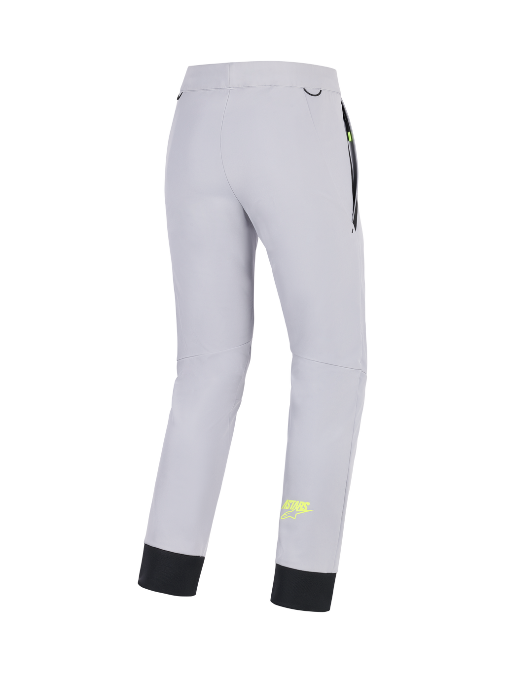 Alpinestars Aeroshell Hose, Motorrad-Softshellhose für Herren, Mittelgrau mit gelben Fluo-Akzenten, Rückansicht mit Stretch-Konstruktion, elastischem unterem Saum und Taschendetails