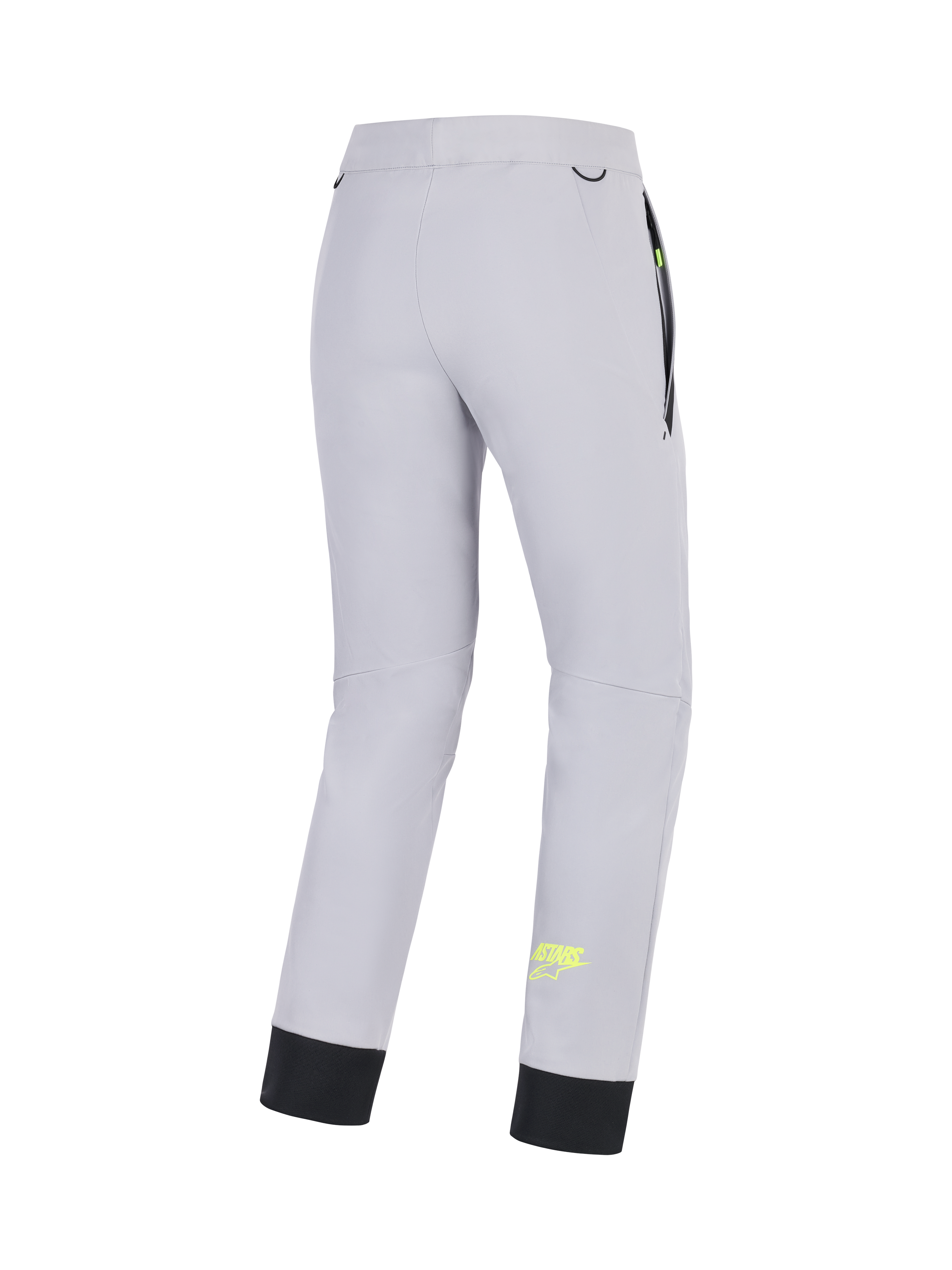 Alpinestars Aeroshell Hose, Motorrad-Softshellhose für Herren, Mittelgrau mit gelben Fluo-Akzenten, Rückansicht mit Stretch-Konstruktion, elastischem unterem Saum und Taschendetails
