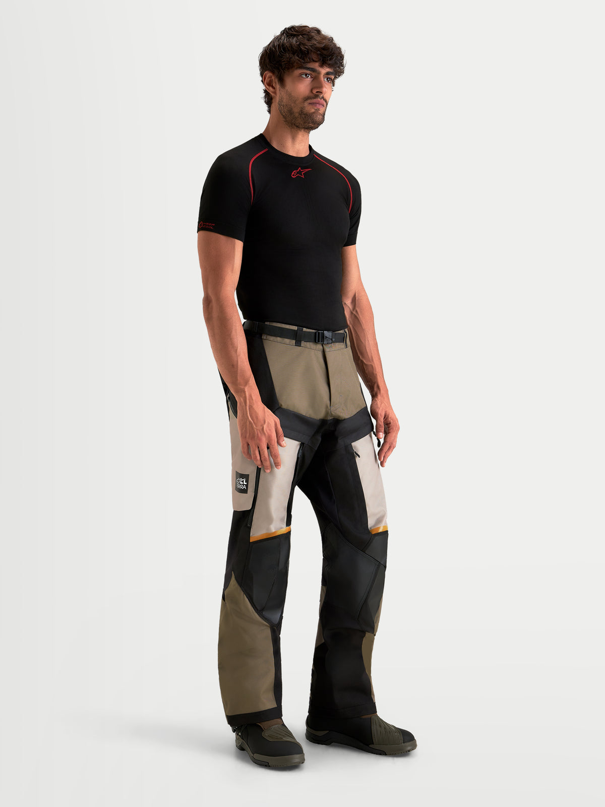 Alpinestars Harok V2 Drystar Pants, Men's All-Terra Adventure Motorcycle Pants, Aluminum, Walnut, and Black, featuring durable ripstop textile and waterproof construction