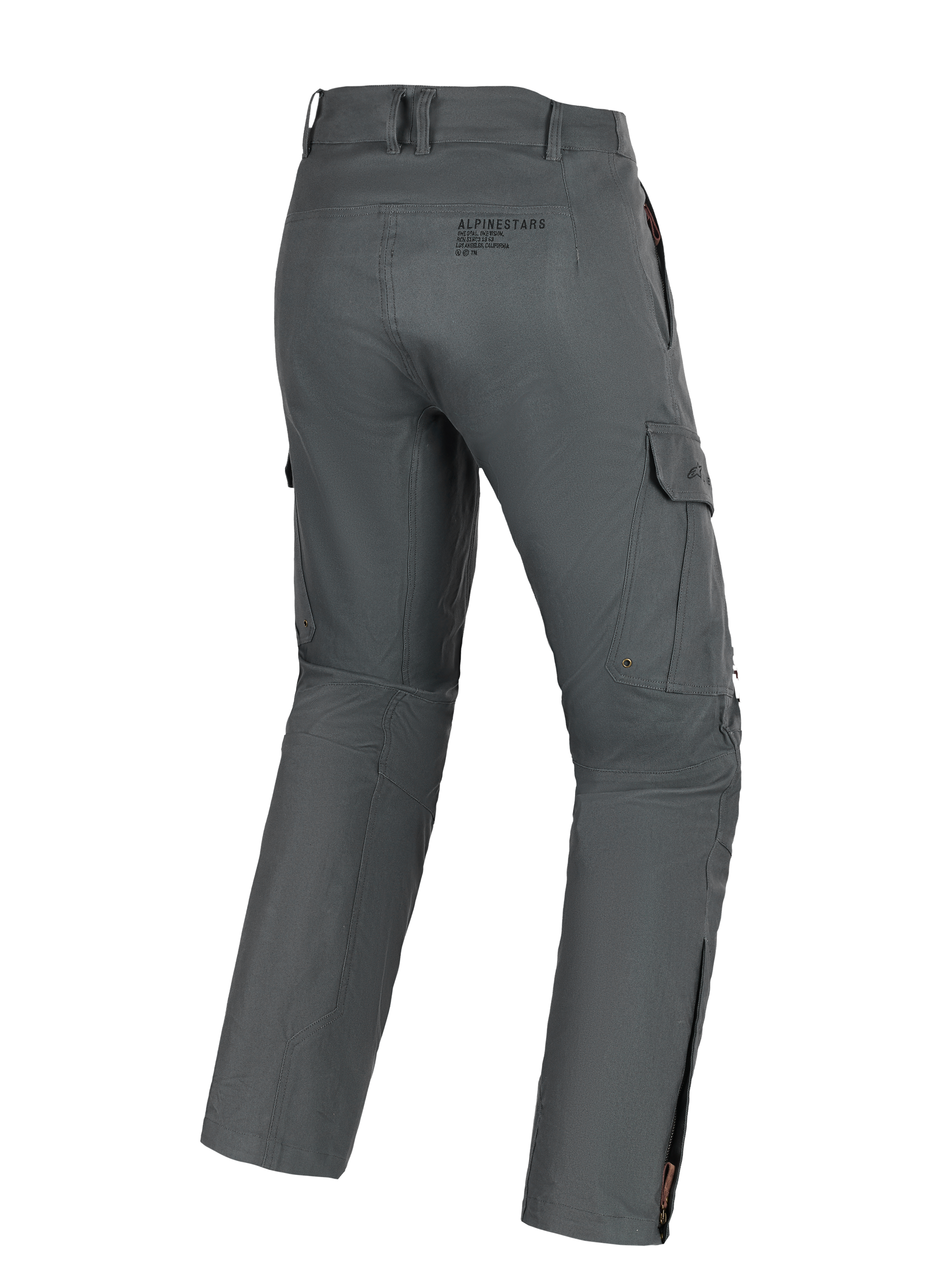 Alpinestars Borrego Drystar® Pants, Adventure Motorcycle Pants, Gray Anthracite, back view showing cargo pockets, rear branding, and calf zippers, durable textile material with a waxed-canvas appearance