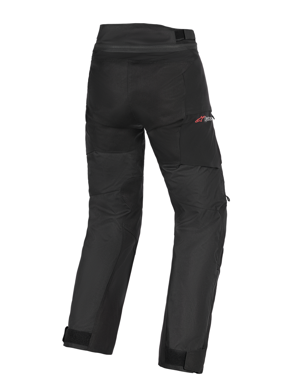 Alpinestars Andes V4 Drystar® Hose - Kurz, Motorradhose, Schwarz, Rückansicht mit verstärkten Gesäß- und Beinbahnen, rotes Drystar-Logo auf der Hüfte, verstellbare Taillen- und Knöchelriemen, strapazierfähige Textilkonstruktion für Adventure-Touring