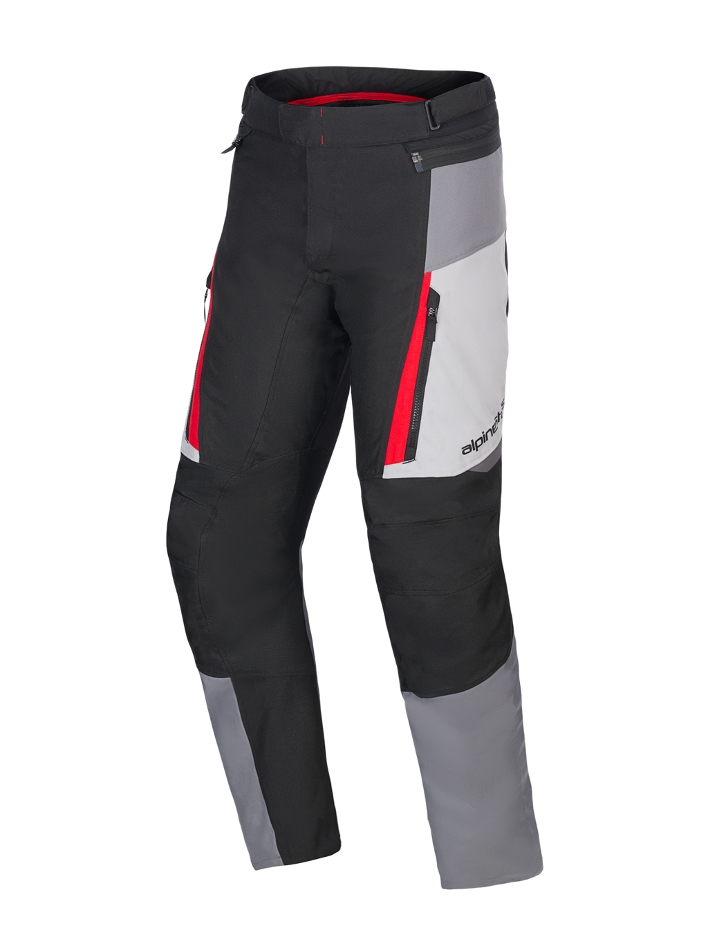 Alpinestars Honda ST-1 Wasserdichte Hose, Motorrad-Tourenhose, Eisgrau, Dunkelgrau und Schwarz mit roten Akzenten, technische Textilkonstruktion mit wasserdichtem Futter, Cargotaschen mit Reißverschluss und ergonomisch vorgeformten Beinen