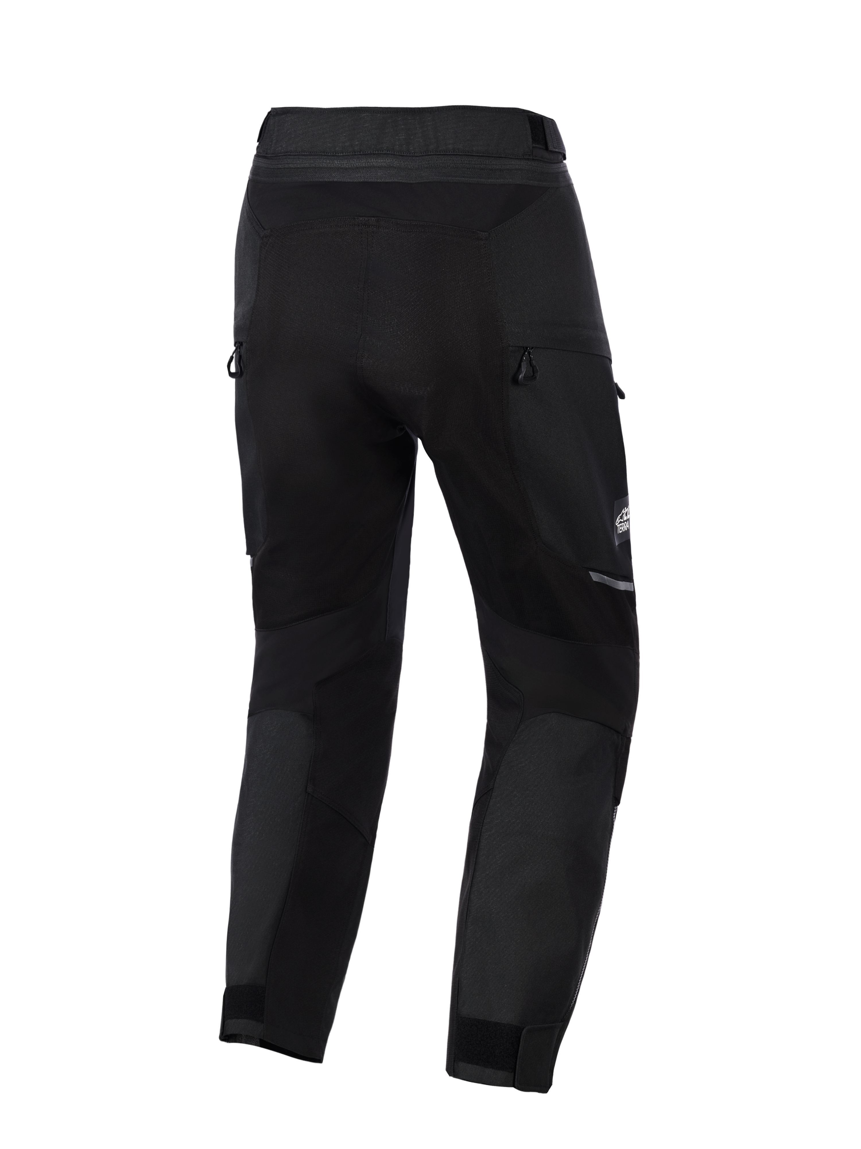 Alpinestars Cusco Drystar® Pants, Motorcycle Adventure Pants, Black, back view showing zippered ventilation and stretch panels, durable textile construction with reflective accents