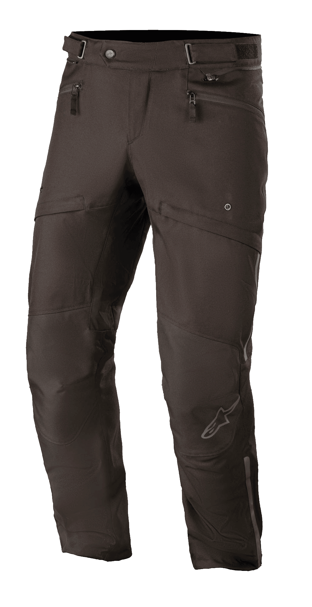 Alpinestars AST-1 V2 Wasserdichte Hose, Schwarz, Motorrad-Tourenhose, strapazierfähiges Textilgewebe, Handtaschen mit Reißverschluss, verstellbarer Taillengurt, vorgeformtes Kniedesign mit dezentem Stern-Logo, elegante Allwetter-Fahrausrüstung