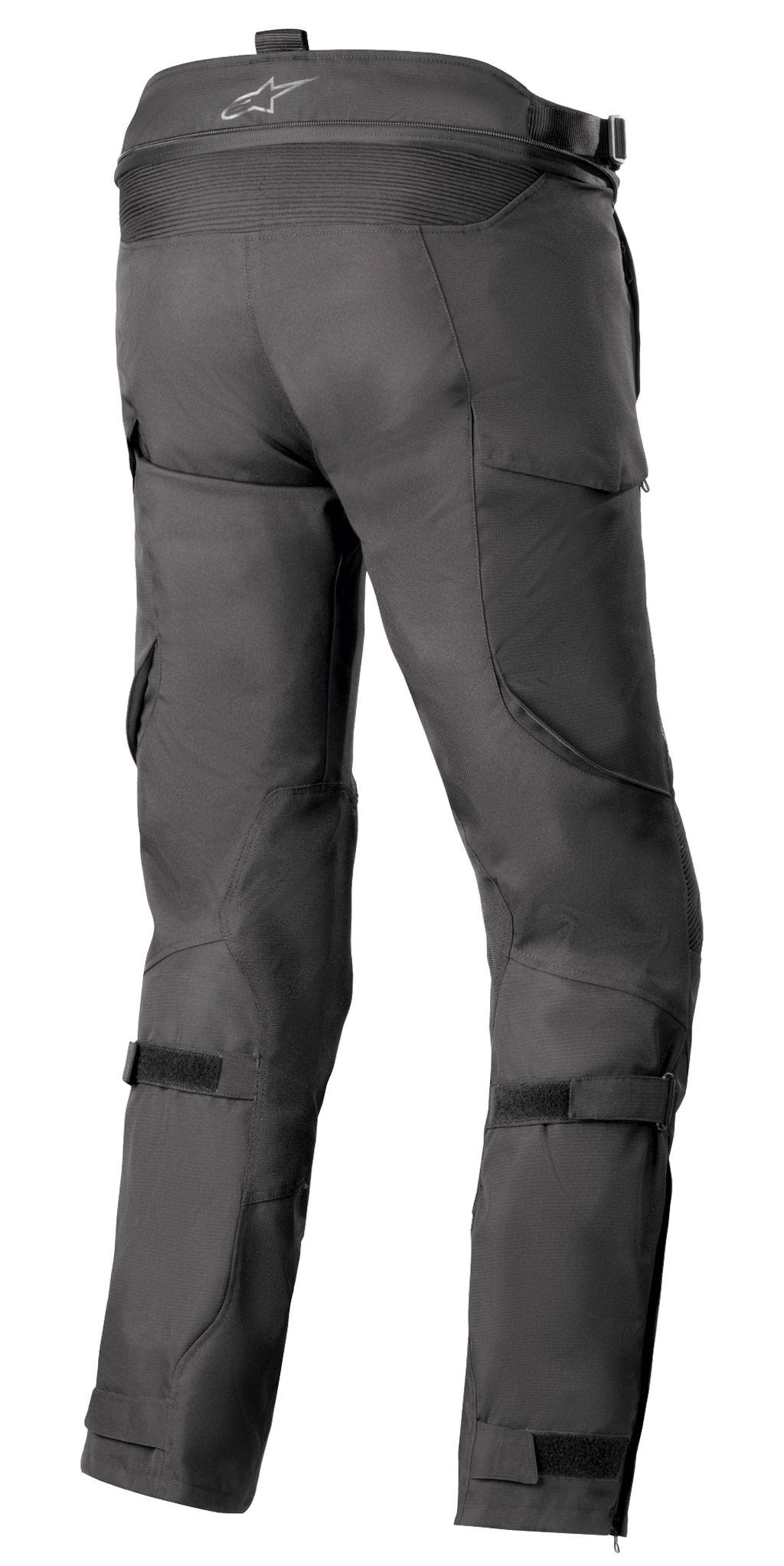 Alpinestars Bogota' Pro Drystar® 4 Seasons Pants - Long, Black textile motorcycle pants, rear view highlighting adjustable waist and calf straps, ergonomic fit for adventure riding