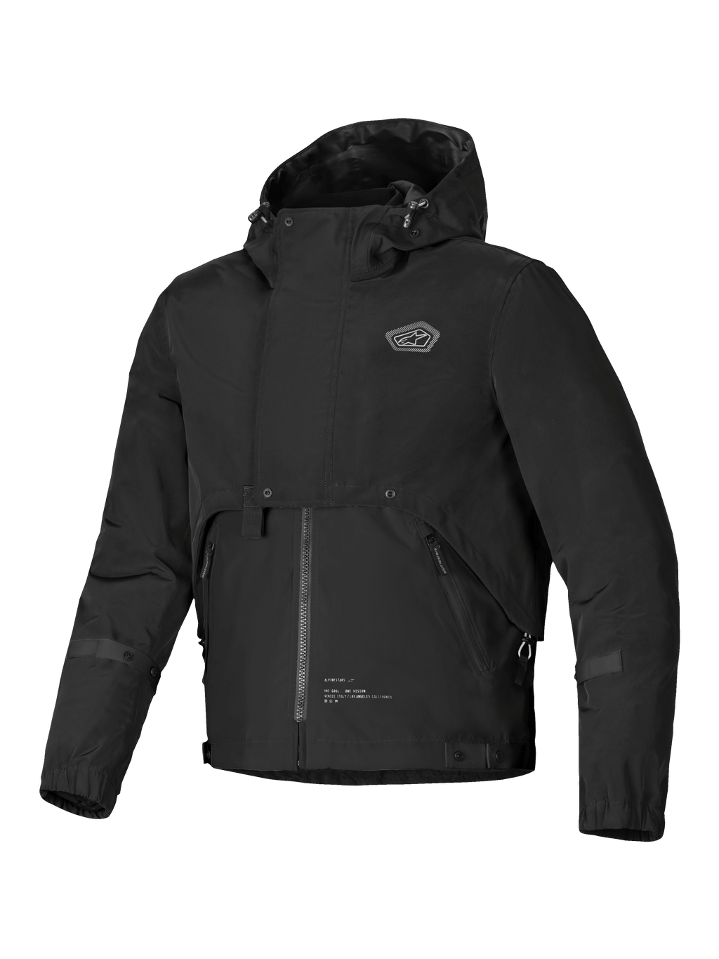 Alpinestars Mootant Waterproof Parka, men's urban motorcycle jacket in black with an integrated hood and modular design, CE certified