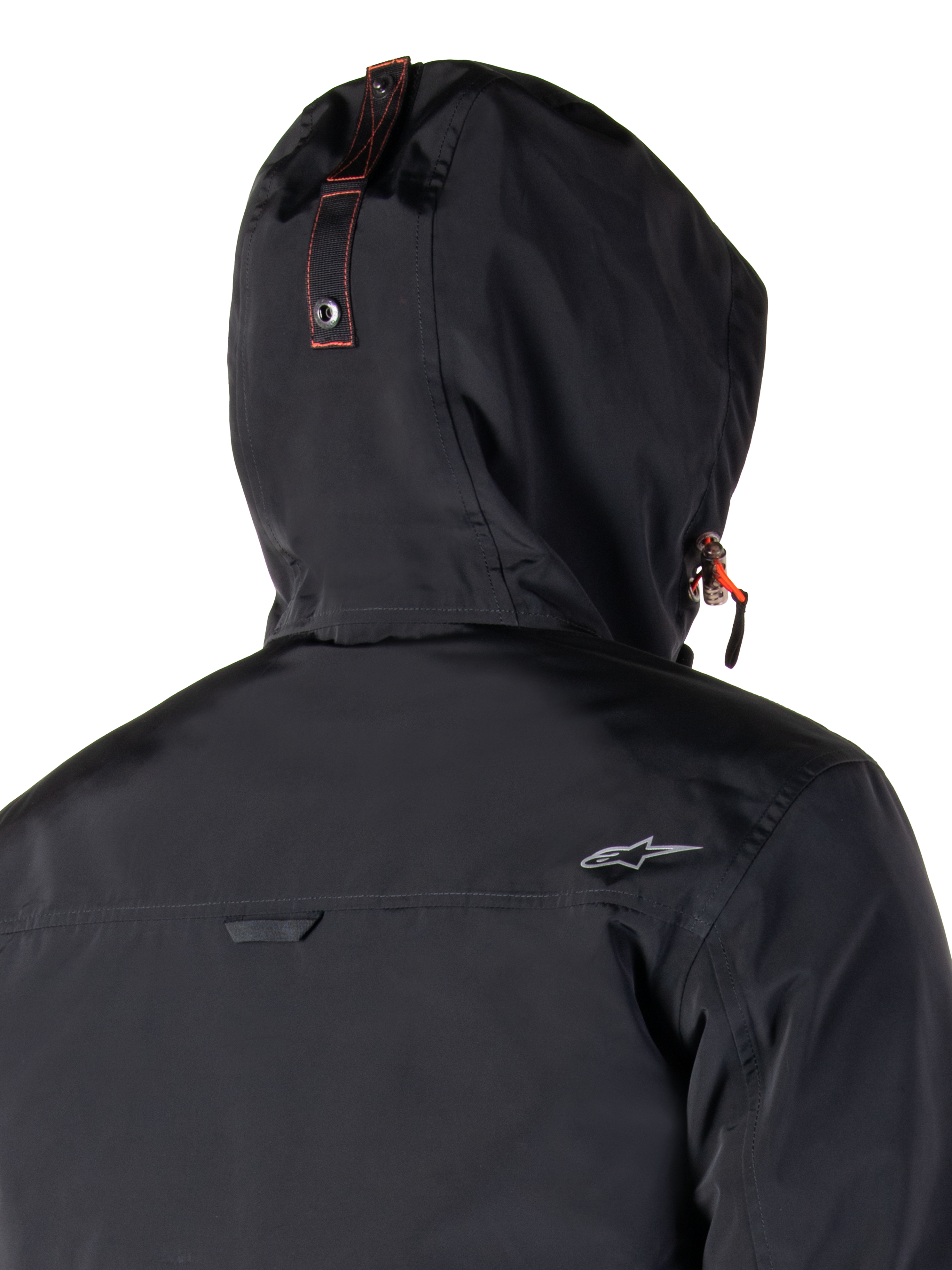Alpinestars Mootant Waterproof Parka, Motorcycle Jacket, Spicy Orange and Black, featuring a modular 4-season design with a removable hood, utilitarian military style, and waterproof textile construction for all-weather riding.