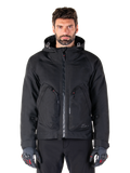 Alpinestars Morush Waterproof Parka, black men's urban motorcycle jacket with a hood and large zippered pockets.