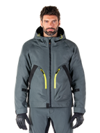 Alpinestars Morush Waterproof Parka, urban-graue Motorradjacke, leuchtend gelbe Reißverschlüsse und schwarze Akzente, Kapuzendesign mit großen Vordertaschen, technisches, von Streetwear inspiriertes Styling