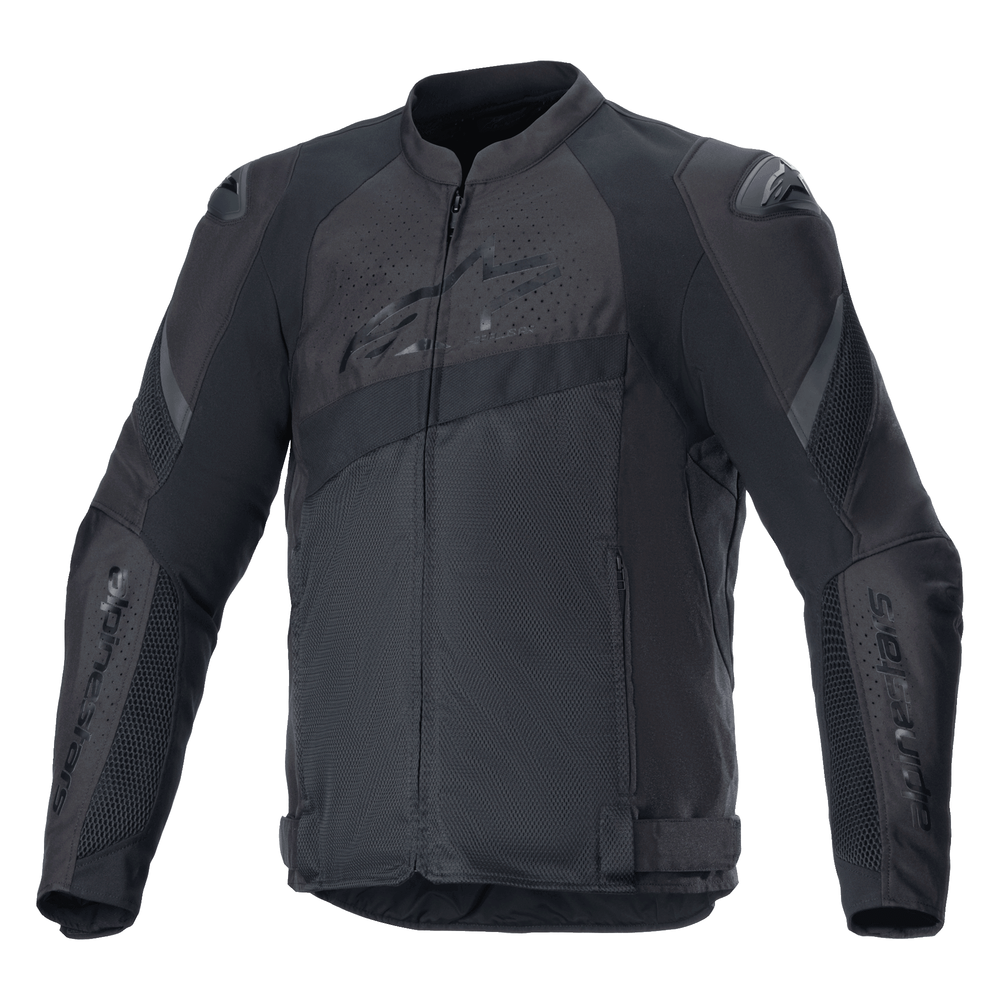 Alpinestars T-GP Plus R V4 Airflow Jacke, Schwarze Textil-Motorradjacke, Umfangreiche Mesh-Belüftungseinsätze, Perforierte Brust- und Rückenzonen, DFS Lite Schulterprotektoren, Verstellbare Taillenriemen, Sport-Performance-Fahrausrüstung