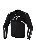 Alpinestars T-SPS Air v2 Jacke, Textil-Motorradjacke, Schwarz und Weiß, mit großem weißem Brustlogo und Mesh-Einsätzen für Luftzirkulation, sportliches Design mit Alpinestars-Branding an den Ärmeln