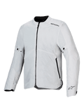 Alpinestars C-1 Air Jacke, Motorradjacke, Silber, leichte Textilkonstruktion mit Tech-Mesh-Einsätzen, Frontansicht mit zentralem schwarzem Reißverschluss und Seitentaschen, Alpinestars-Logos an der Schulter und am Ärmelbündchen, urbaner Pendler-Stil
